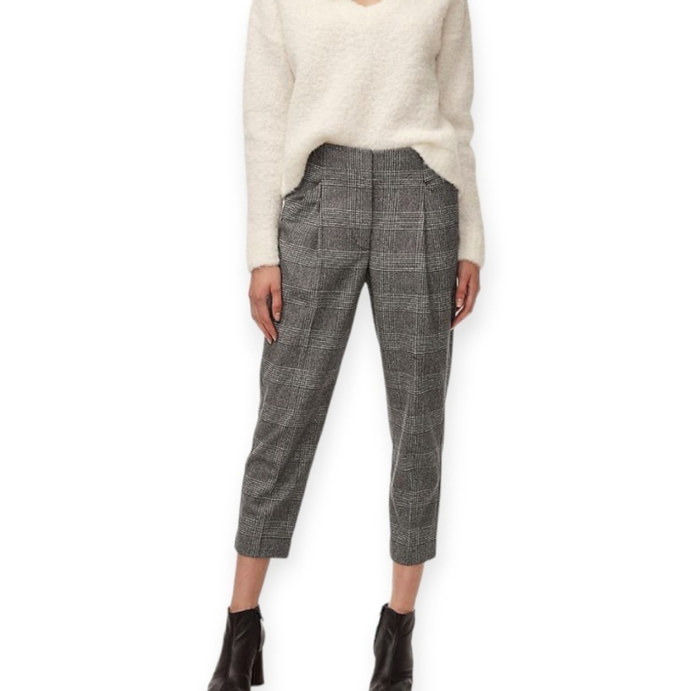 Aritzia Wilfred Grey Chambery Plaid Cropped Cashmere Blend Pant SZ 6